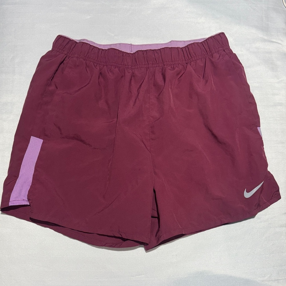 Nike Women's Maroon Athletic Shorts with Light Pink Panels